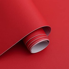 15.7"X118”Red Wallpaper Red Contact Paper Solid Color Peel and Stick Wallpaper Matte Red Contact Paper for Cabinets Self Adhesive Wallpaper for Kitchen Countertops Wall