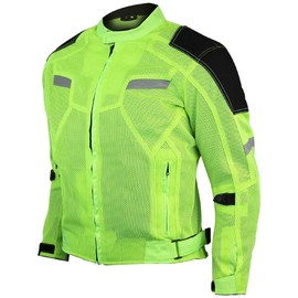 Vance Leather Viper Mens Hi-Viz Reflective Mesh Motorcycle Jacket w/CE Armor & Thermal Removable Liner (Hi-Viz Green, X-Large)