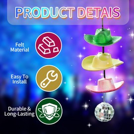 Cowboy Hat Hanging for Car Rear View Mirror, Neon Cowgirl Car Hanging Charm, Cowgirl Car Accessories, Cute Mini Hat Ornament Pendent,Cute PVA Mini Hat Ornament Pendent for Women