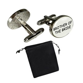 Virens Empourium Men's Wedding Cufflinks WHITE OVAL Cufflink, Groom Best Man Usher Page Boy and Many More Titles, Gift Pouch with Every Pair of Cuff Link (Brother of the Bride)
