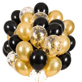 Balloons Black Gold Pack of 60, 12 Inch Helium Balloons Black Golden Confetti Balloons, Birthday Decoration Black Gold Balloons for Wedding Graduation Birthday New Year's Eve New Year Decoration