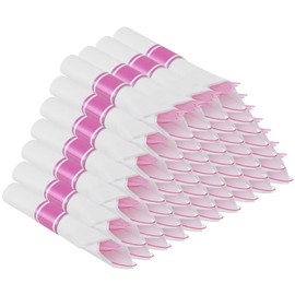 Pink Pre-Rolled Cutlery Sets 50 Pack - Heavy Duty Plastic Silverware, Wrapped Disposable Silverware & Napkins for Weddings, Parties, Events (50 sets)