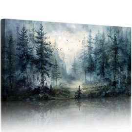 SERIMINO Large Wall Art for Living Room, Landscape Canvas Prints Paintings, Foggy Forest Pictures Wall Decor Aesthetic, Pine Trees Modern Home Decor, Bedroom Bathroom Office Artwork 24"X48"