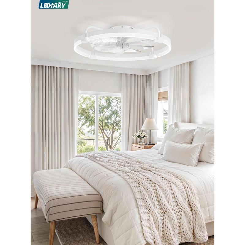 LEDIARY Ceiling Fans with Lights and Remote, 24'' Low Profile