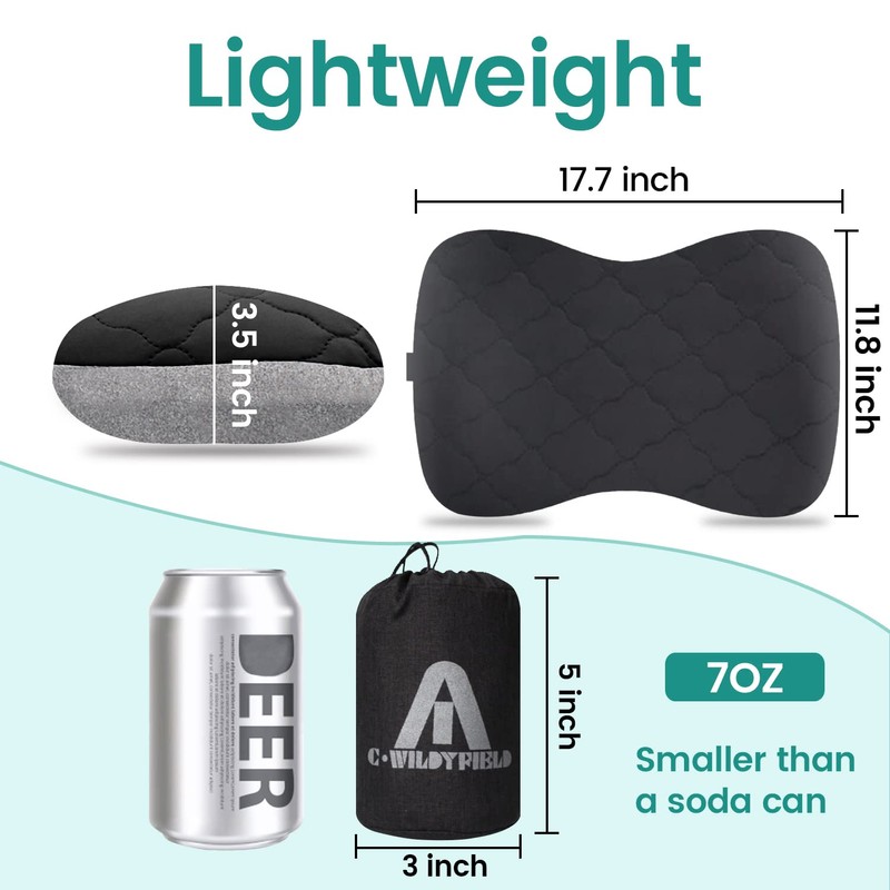 C·WILDYFIELD Inflatable Camping Pillow, Camping Pillow Lightweight Black, Inflatable Pillow