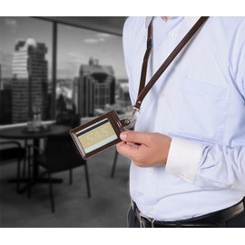 Jamale Tochigi Leather ID Card Holder with Strap, Vertical Type, Made in Japan, Black