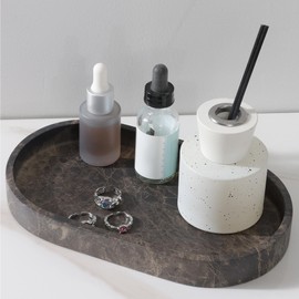 Navaris Tray for Jewellery and Make-Up Marble Look - Round Plate Decorative Tray Dressing Table - Bathroom Tray Brown - Oval Bowl Marble Top - Decorative Tray Marble Look