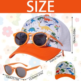 LUKIUP 2 Pieces Baseball Cap Sunglasses Set for Boys Girls Adjustable Cap Kids Baseball Cap for Children Boys Girls Gifts Cartoon Pattern, Dinosaurs