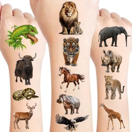 50 PCS Realistic Wildlife Jungle Animals Temporary Tattoos for Kids, Safari Animal Themed Tattoos for Birthday Party Supplies Wild Zoo Reptile Tattoo Stickers for Kids Boys Girls Party Bag Filler