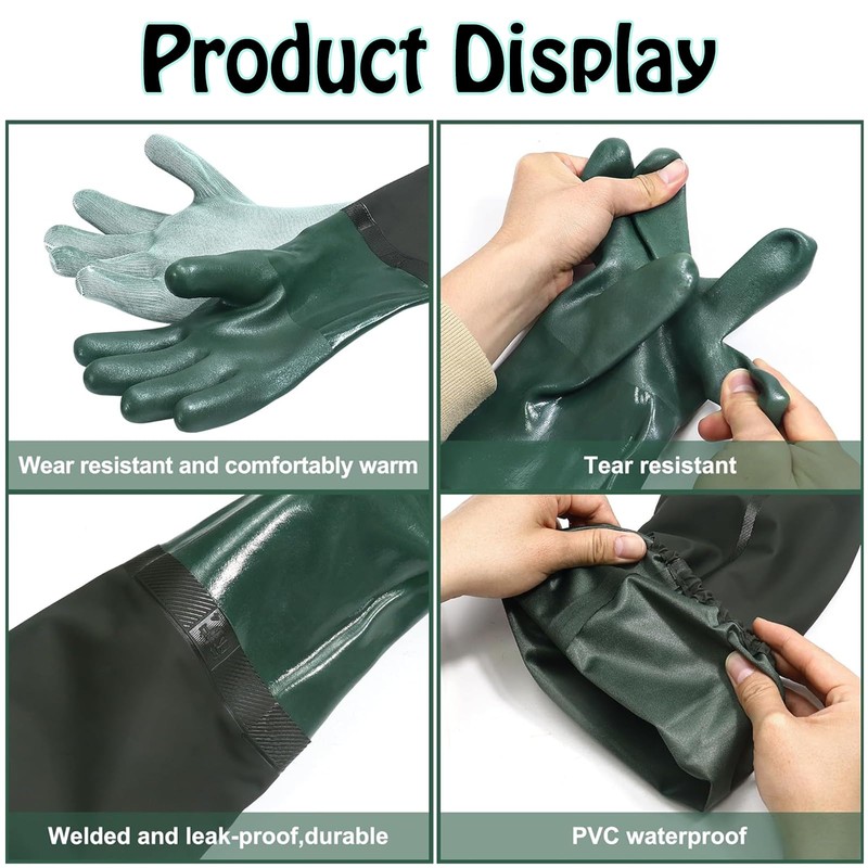 XcnPer Long Rubber Gloves, Pond Gloves, Long Arm Waterproof Gloves,