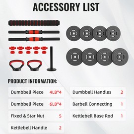 Fitvids Multi-Functional Portable Changeable Dumbbell and Barbell Kettlebell Set with Adjustable Weights, 40LBS or 60LBS Sets, Multiple Styles