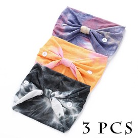 Aceorna Boho Button Headband Wide Knotted Hairbands Stretch Nurse Headbands Women Head Wraps Workout Ear Saver Hair Band Leopard Turban Headwear Yoga Hair Accessories for Women and Girls 3 Pcs (Set F)