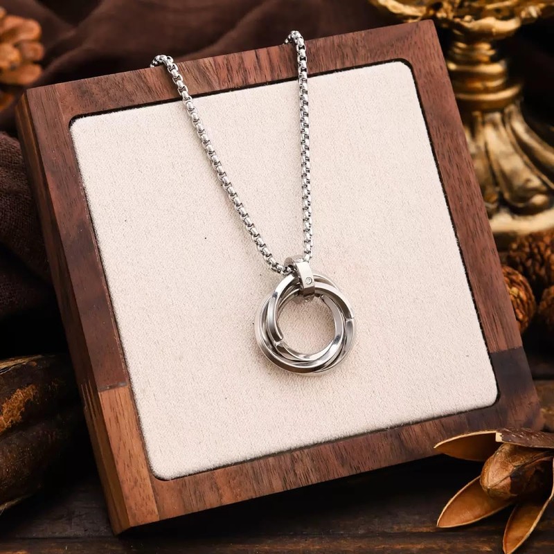LinnWell Triple Ring Necklace Titanium Steel Necklace Three Interlocking Braided