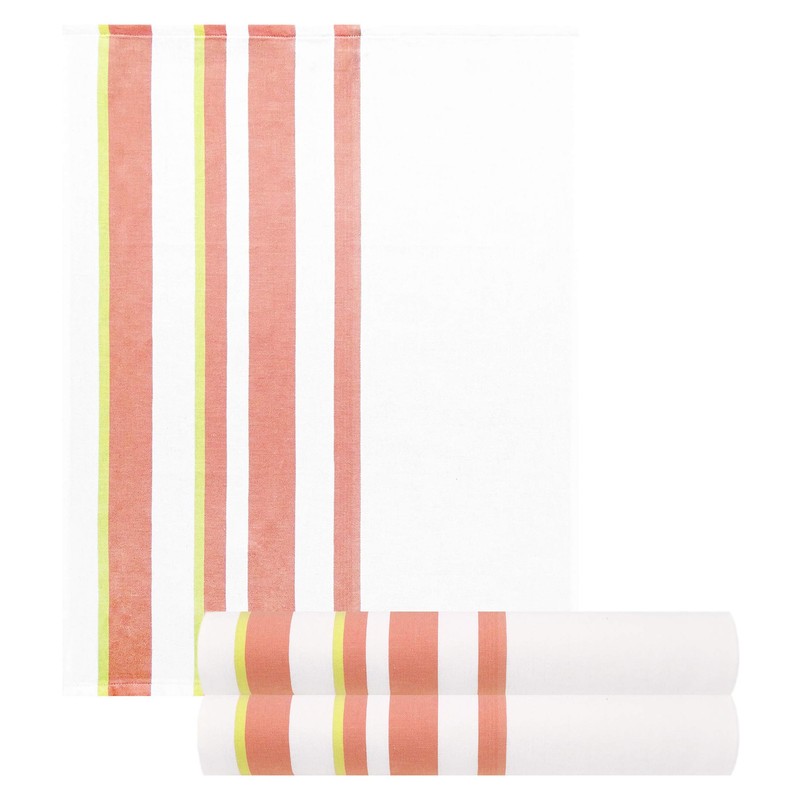 Lashuma 3 x kitchen towels striped yellow - peach, tea