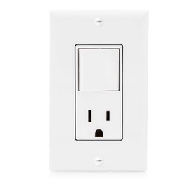 Maxxima Combination Rocker Light Switch and Outlet, Single Pole White Decor Outlet and Switch, Wall Plates Included (2 Pack), 15A / 120V AC, Combo Style, UL Listed