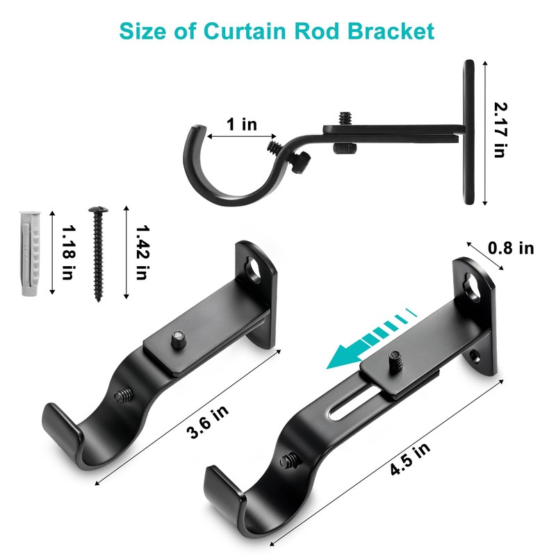 AMZSEVEN Adjustable Curtain Rod Brackets, Metal Window Drapery Rod Hanger