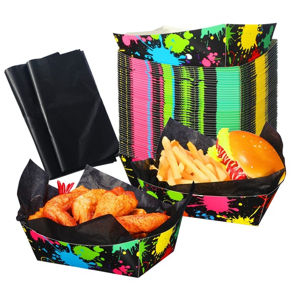 PerKoop 50 Pack Neon Glow Paper Food Tray Bulk with