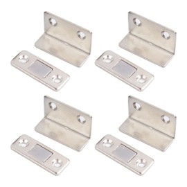 KOYOKOMA L-Shaped Magnetic Catch, Set of 4, Magnetic Catch, Stainless Steel, Thin, Strong, Door Clasp, Furniture Door, Cupboard, Door Catch, DIY, Sliding Door, Double-sided Tape, Screws (White)