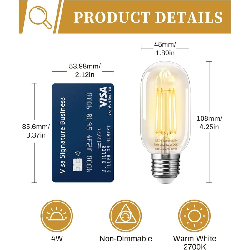 NOTOC E26 LED Light Bulb 4W,Equivalent 40W,E26 Tubular Light Bulb
