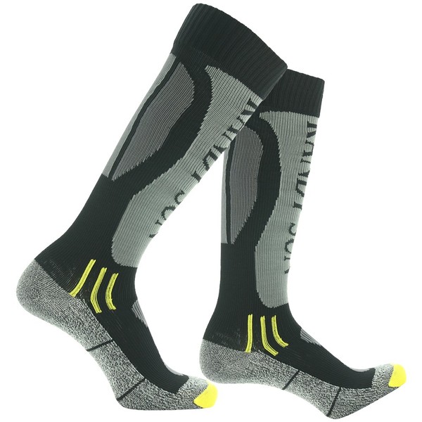 1 paire de chaussettes de ski imperméables RANDY SUN - Certifiées SGS - Unisexe - Longueur genou - Respirantes, Femme, 1 paire de chaussettes imperméables grises et noires., Small