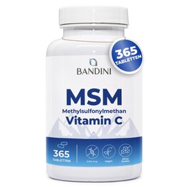Bandini® MSM 2000 mg + Natural Vitamin C, 365 Tablets Instead of Capsules