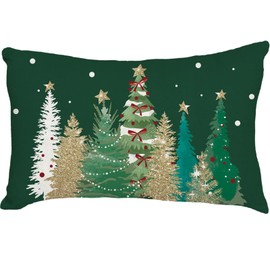 QIANHED Merry Christmas Blue Throw Pillow Cover, 12X20 Inch Buffalo Colorful Christmas Trees Snowflake Decoration Holiday Farmhouse Winter Case Decor for Sofa Couch (Green)