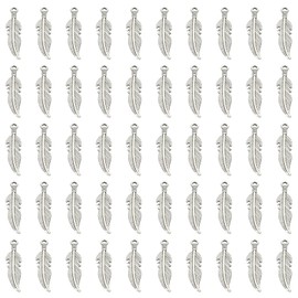 PATIKIL Feather Charm, 150Pcs Mini Feather Pendant Charm Bulk Metal DIY Dream Catcher for Jewelry Making Bracelets Earrings Necklace Crafts Keychain, Dark Silver