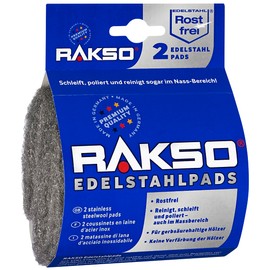 RAKSO Stainless Steel Pads Extra Fine 24 Pads, 12 x Pack of 2 Rust-Proof Stainless Steel Wool, Surface Treatment in Wet Areas, Cleans, Grinds, Polished