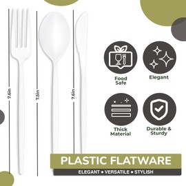 White Plastic Forks and Spoons 360 Pack Disposable Silverware Set - Plastic Cutlery Set Includes 3 x 120 - Forks Silverware - Plastic Spoons - Plastic Knives - Plastic Utensils Set by Trendables