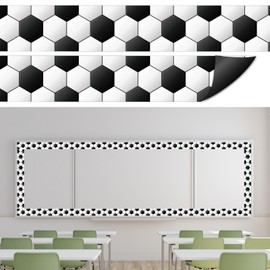 Whaline 24Pcs Soccer Magnetic Bulletin Board Border 3D Black White Soccer Magnetic Strips Border Trim for Sport Theme Office Classroom Decor