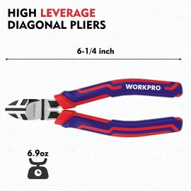 WORKPRO 6” Wire Cutters Heavy Duty CRV Steel Diagonal Pliers-Cutting Wires Craft