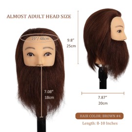 DaizySight Barber Mannequin Head Male with 100% Human Hair, Male Haircut Practicing Head with Beard & Thick Hair, Hairdresser Manikin Doll Head for Training Hair Styling (Brown, 12 Inches)