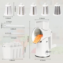 Rotary Cheese Grater,Multifunction 5 In 1 Chopper Vegetable Cutter Slicer, Round Mandoline Drum Slicer,Cheese Shredder,Grater With Handle,Easy to Clean Kitchen Gadgets with Storage Box