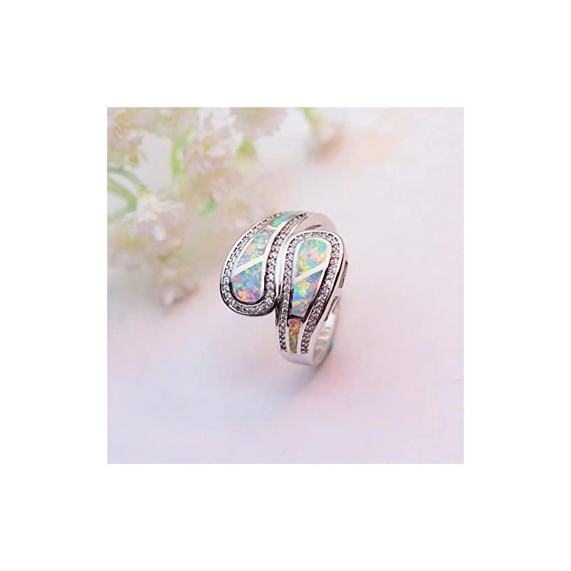 Anillo De Ópalo De Fuego Azul Blanco para Mujer, Anillo