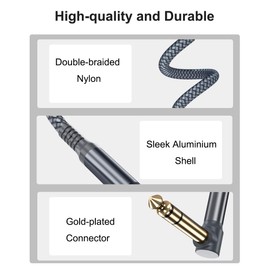 RUXELY 6.35 mm TRS Guitar Cable 2 m Pack of 2, 90 Degree 1/4 Inch Plug Stereo Instrument Cable, 6.3 Jack Guitar Cable, Balanced Audio Cable for Electric Guitar, Basses, Keyboards, Amp, Speaker