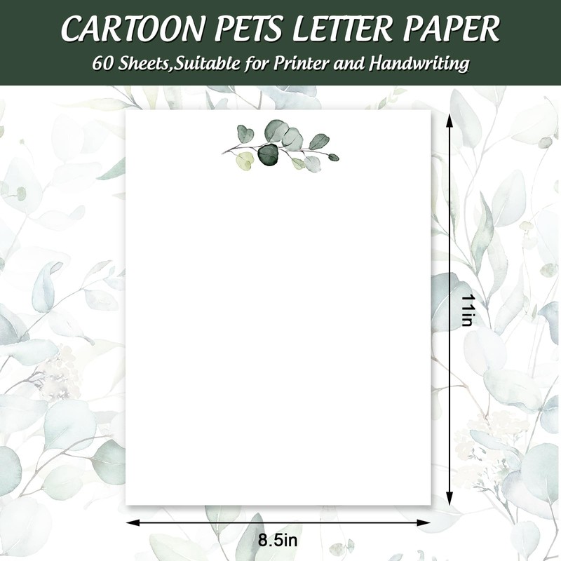 60 Sheets Stationery Letterhead Paper Greenery Letter Paper Eucalyptus Leaves