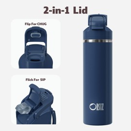 OISIZ Insulated Water Bottle 24 oz with 2 in 1 Spout and Straw Lid,One Click Safety Lock,100% Leakproof,Keep Cold 24H,Vacuum Stainless Steel Water Bottle for School,Travel and Sports,Dishwasher Safe