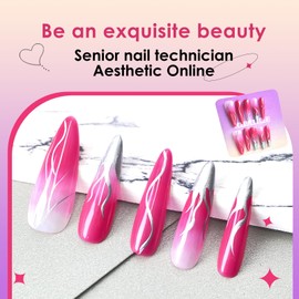 Cihcshe Press on Nails Long, 100% Handmade Red Fake Nails with Flame Accents, Reusable Stick On Nail Kit with Jelly Soft Gel, Advanced Custom Acrylic Nails Press Ons for Women, 10Pcs