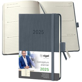 SIGEL C2567 Conceptum Weekly Planner 2025, Approx. A6, Dark Grey, hardcover, 2 Pages = 1 Week, 176 Pages