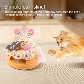 Migipaws Interactive Cat Toys, Automatic Frenzy Donut cat Toy with Moving Feather,Catnip, Squeaking for Indoor Cats Rechargeable (Chocolate)…