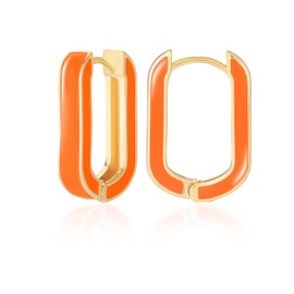 MESOVOR 18K Gold Plated Enamel Color Hoop Earrings, U-Shaped Small Lightweight Huggie Earrings Gifts for Women Girls (Hot Orange)