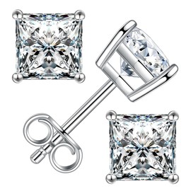 Princess Cut Moissanite Stud Earrings for Women Men, 18K White Gold Plated S925 Sterling Silver D Color VVS1 Clarity 0.3ct-3ct Lab Created Moissanite Earrings Promise Birthday Christmas Gift