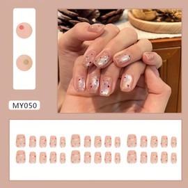 Taoluwin 24Pcs Press on Nails, Reusable Square False Nails, Medium Length Fake Nails Full Cover, Artificial Nails Art Design, for Women and Girls (TL020, Short)
