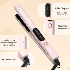1 Inch Hair Straightener and Curler 2 in 1, Ceramic Titanium Flat Iron,Pink Dual Voltage Straightening Irons with Fast Heating,Glove and 2 Clips Include