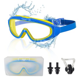 Mezere Swimming Goggles Children 3-6 Years Diving Goggles Men Women Swimming Goggles Anti-Fog UV Protection Nose Clip Swimming Goggles for Boys and Girls (Blue + Yellow)