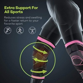 Vitoki Knee Supports for Arthritis Joint Pain 1 Pack, Knee Brace for Men & Women Knee Sleeve for Meniscus Tear ACL Running Workout Basketball Gym Pink Large