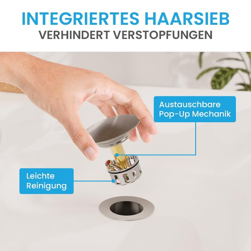 Bächlein Universal Drain Fitting without Overflow (Brushed Stainless Steel) -