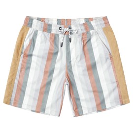 JOTOOK Men's Casual Drawstring Corduroy Shorts Elastic Waist Summer Shorts with Pocket Printed Short Medium Grey White Stripe
