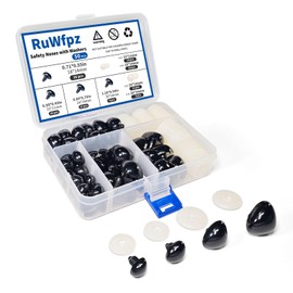 RuWfpz - Narices de seguridad para animales de ganchillo Amigurumi de 15 a 30 mm, 4 tamaños de narices de animales de peluche con arandelas, 50 piezas de plástico negro oso de peluche nariz para