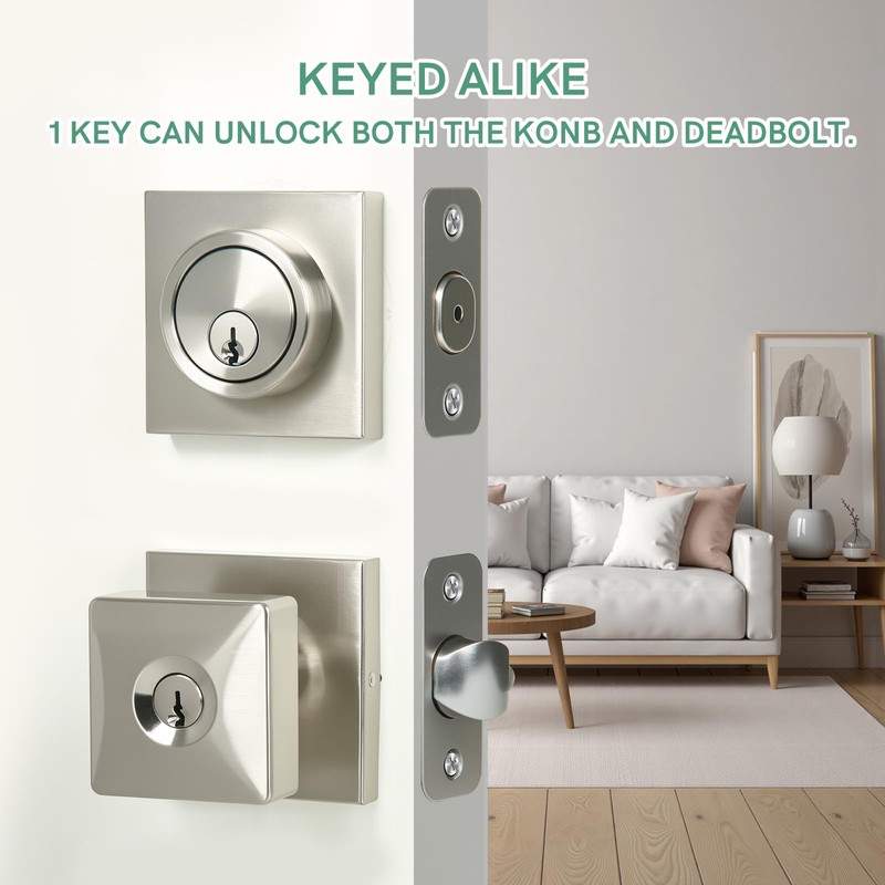 Square Door Knobs Exterior Door Lock Set with Deadbolt, Single